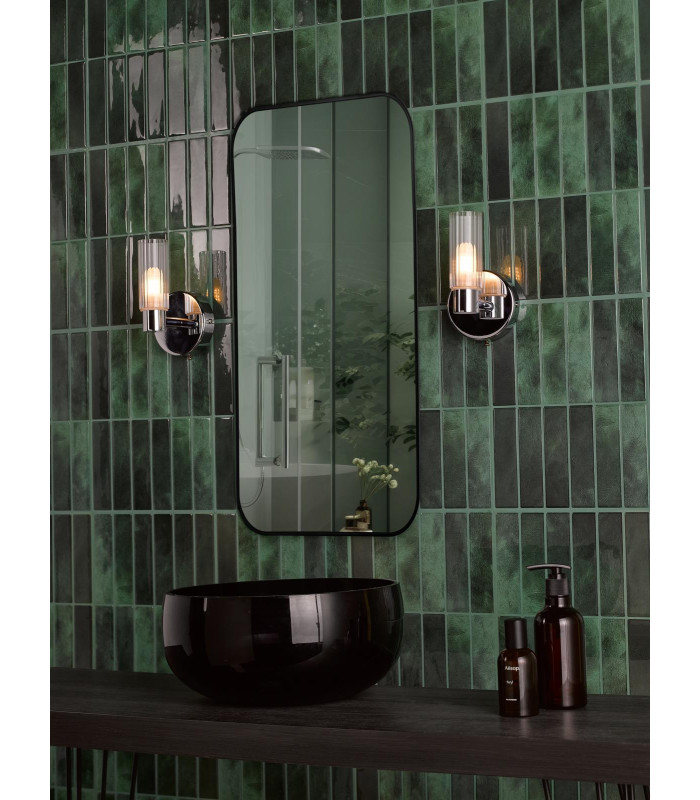 Bolton Bathroom Wall Light Polished Chrome and Ribbed Glass IP44-2