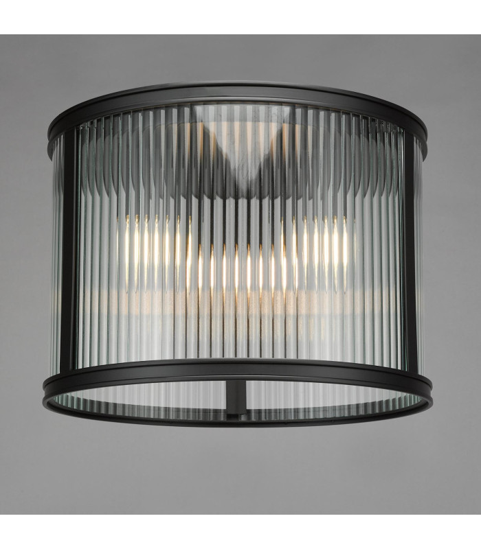 Bianka 3 Light Flush Matt Black and Ribbed Glass-5