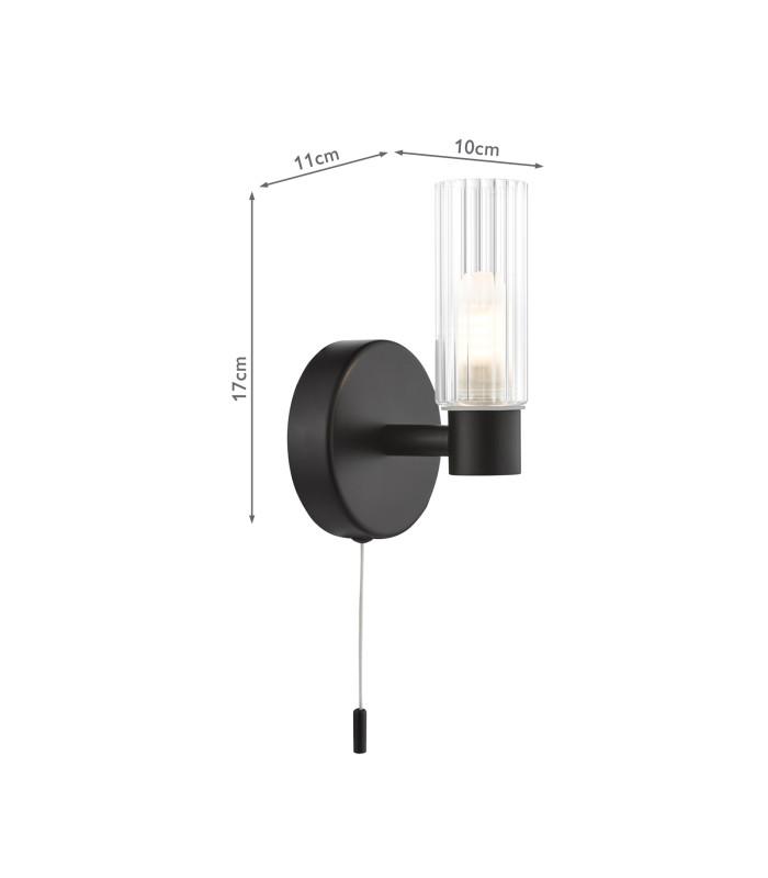 Bolton Bathroom Wall Light Matt Black and Ribbed Glass IP44-4