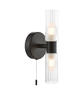Bolton Bathroom Wall Light Matt Black and Ribbed Glass IP44-1