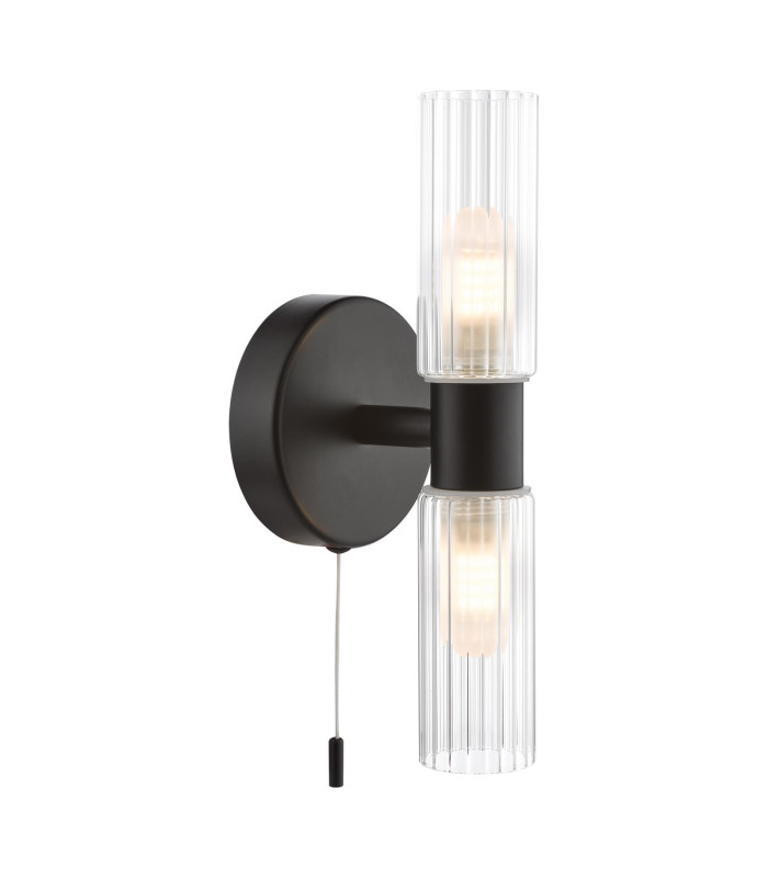 Bolton Bathroom Wall Light Matt Black and Ribbed Glass IP44-1