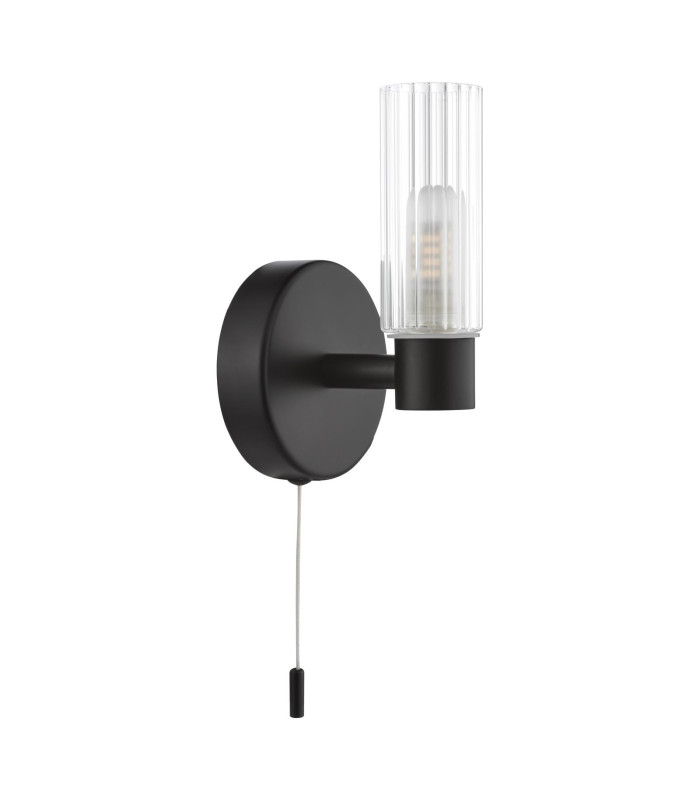 Bolton Bathroom Wall Light Matt Black and Ribbed Glass IP44-5