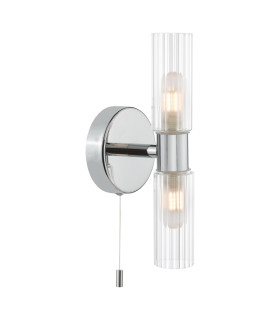 Bolton Bathroom Wall Light Polished Chrome and Ribbed Glass IP44-1