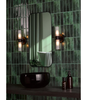 Bolton Bathroom Wall Light Matt Black and Ribbed Glass IP44-2