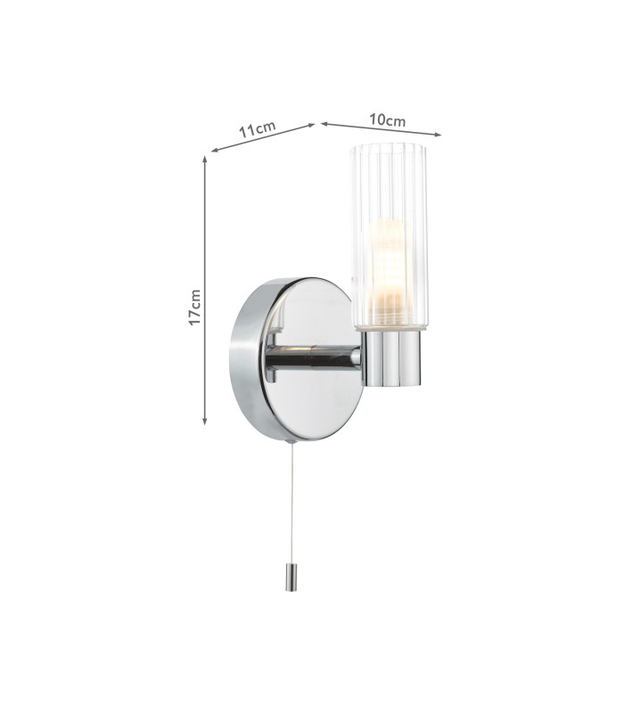 Bolton Bathroom Wall Light Polished Chrome and Ribbed Glass IP44-4