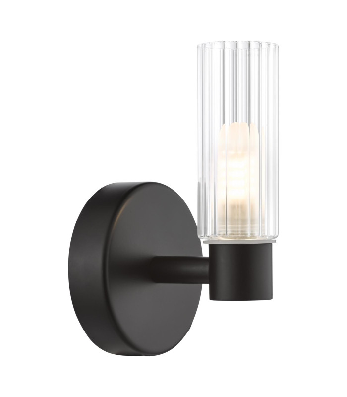 Bolton Bathroom Wall Light Matt Black and Ribbed Glass IP44-6