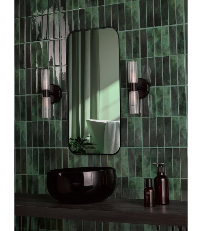 Bolton Bathroom Wall Light Matt Black and Ribbed Glass IP44-3