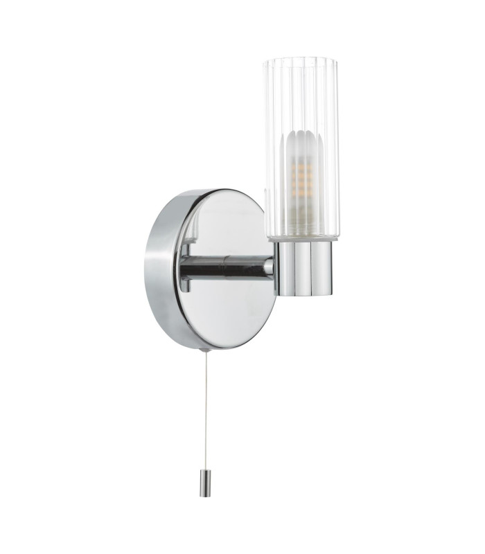 Bolton Bathroom Wall Light Polished Chrome and Ribbed Glass IP44-5