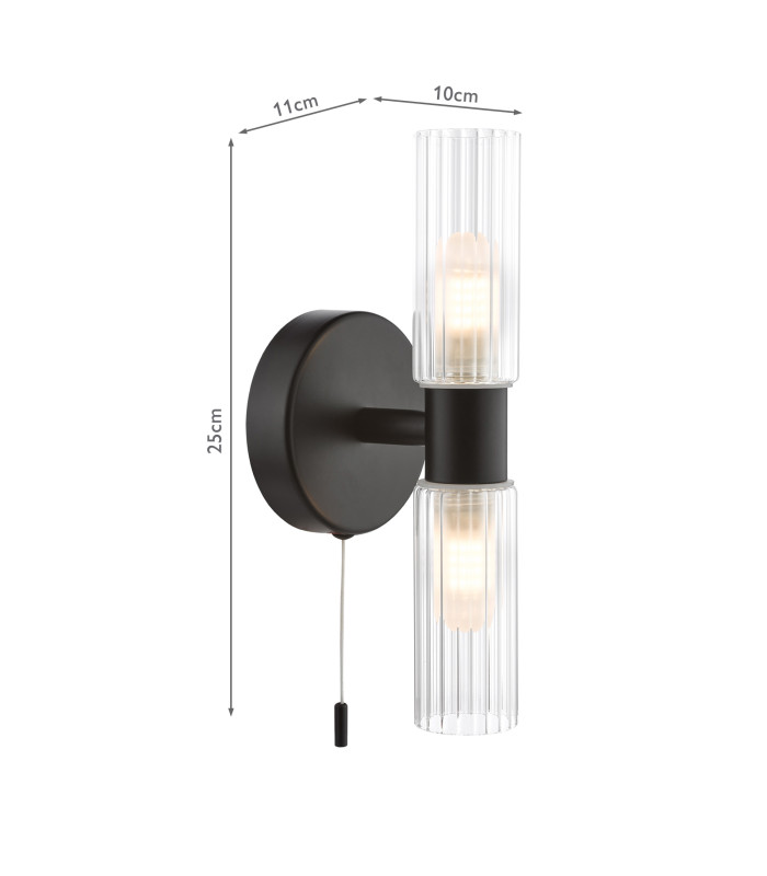 Bolton Bathroom Wall Light Matt Black and Ribbed Glass IP44-4