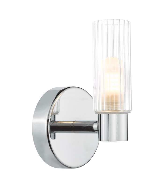 Bolton Bathroom Wall Light Polished Chrome and Ribbed Glass IP44-6
