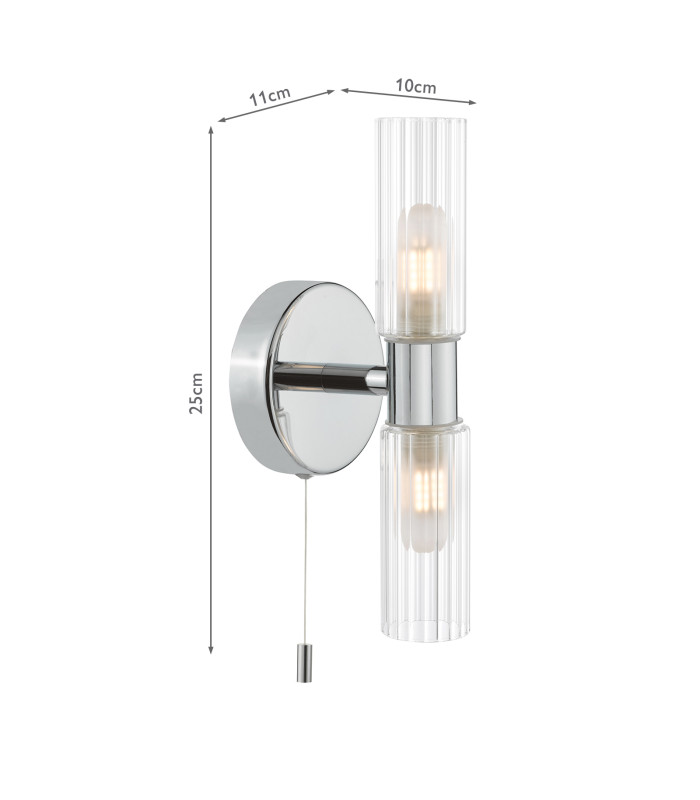 Bolton Bathroom Wall Light Polished Chrome and Ribbed Glass IP44-4