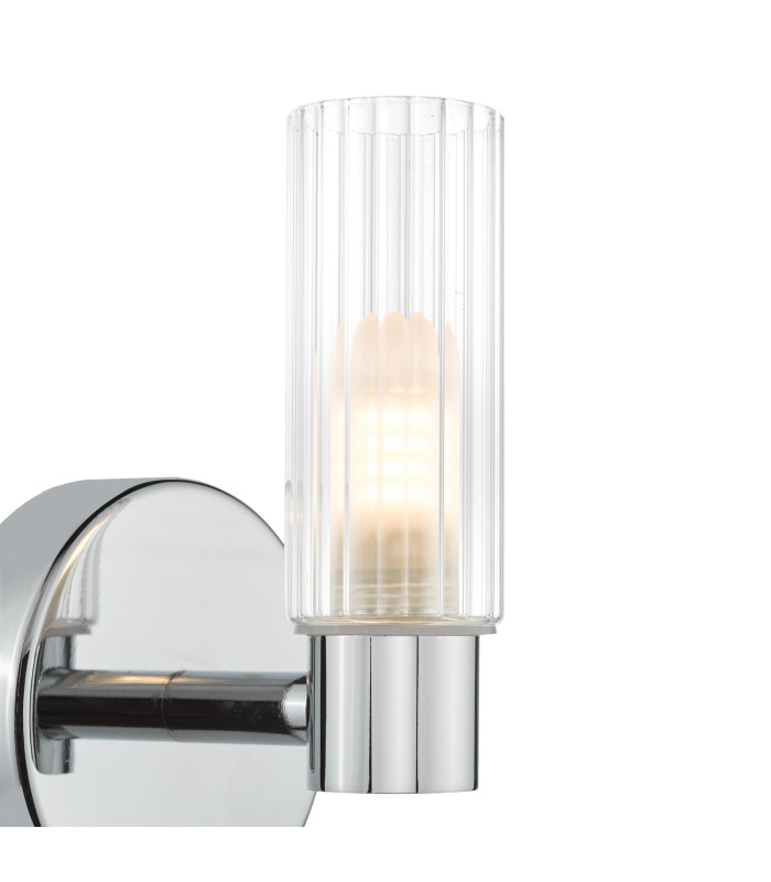 Bolton Bathroom Wall Light Polished Chrome and Ribbed Glass IP44-7