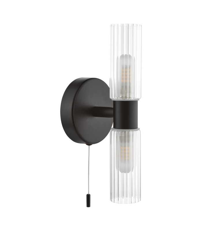 Bolton Bathroom Wall Light Matt Black and Ribbed Glass IP44-5