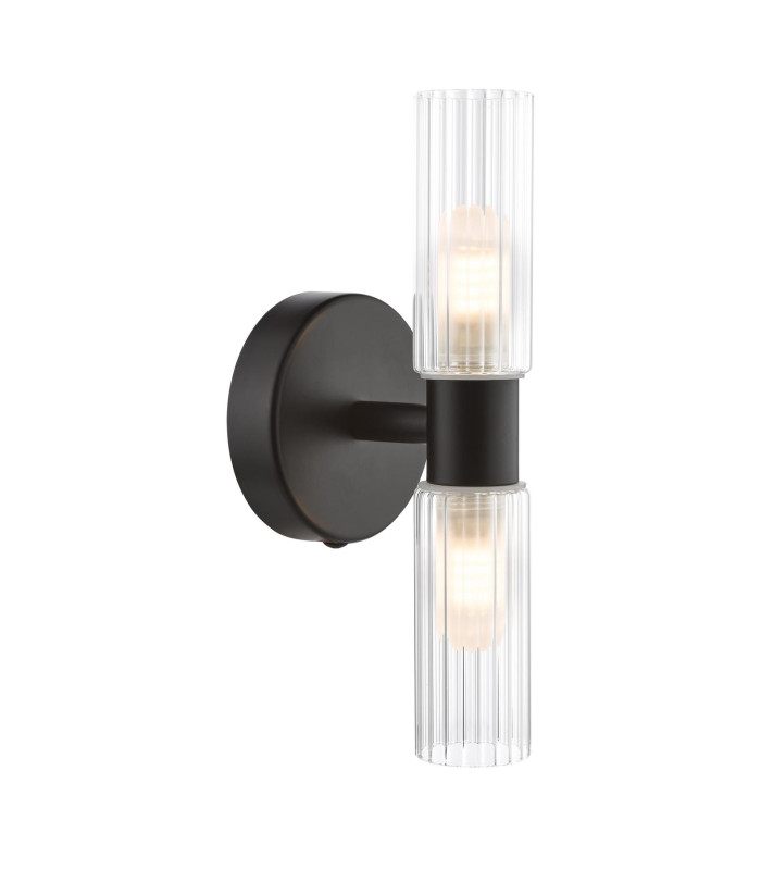 Bolton Bathroom Wall Light Matt Black and Ribbed Glass IP44-6