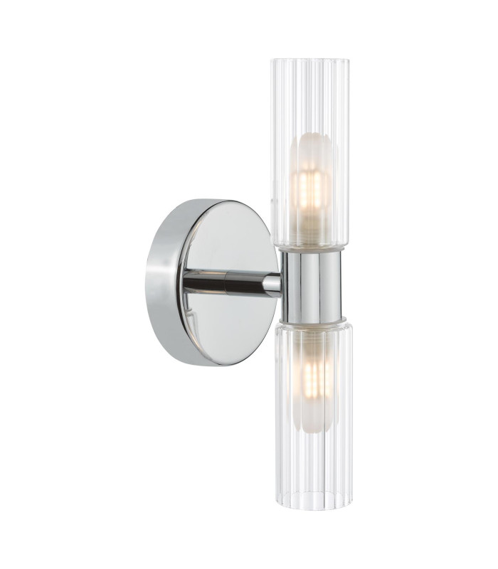 Bolton Bathroom Wall Light Polished Chrome and Ribbed Glass IP44-6