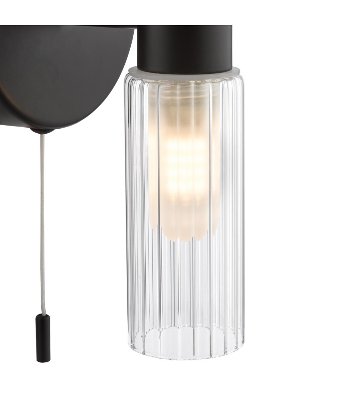Bolton Bathroom Wall Light Matt Black and Ribbed Glass IP44-7