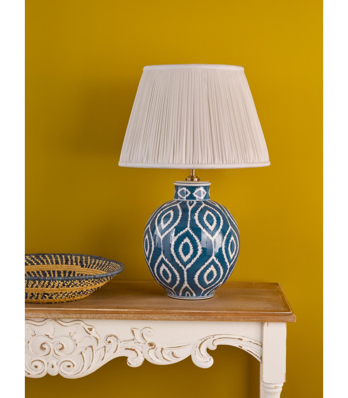 Dakari Table Lamp Blue Ceramic and Antique Brass With Shade-3