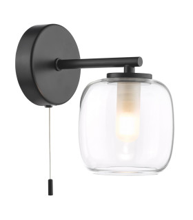 Edaline Bathroom Wall Light Matt Black and Glass IP44-1