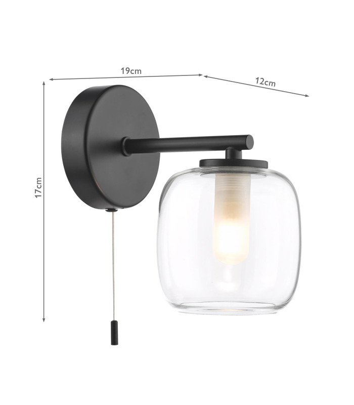 Edaline Bathroom Wall Light Matt Black and Glass IP44-4