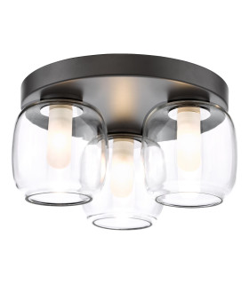 Edaline 3 Light Bathroom Flush Light Matt Black and Glass IP44-1
