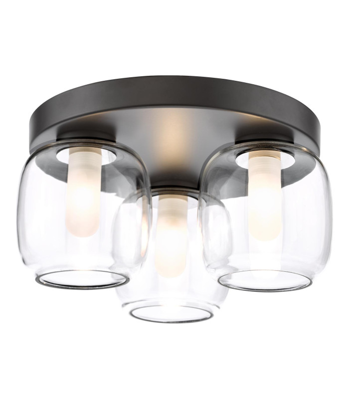 Edaline 3 Light Bathroom Flush Light Matt Black and Glass IP44-1