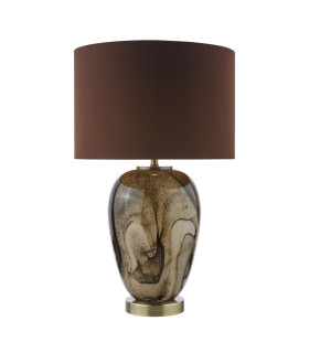 Egas Table Lamp Brown Marble Effect Glass and Antique Brass With Shade-1
