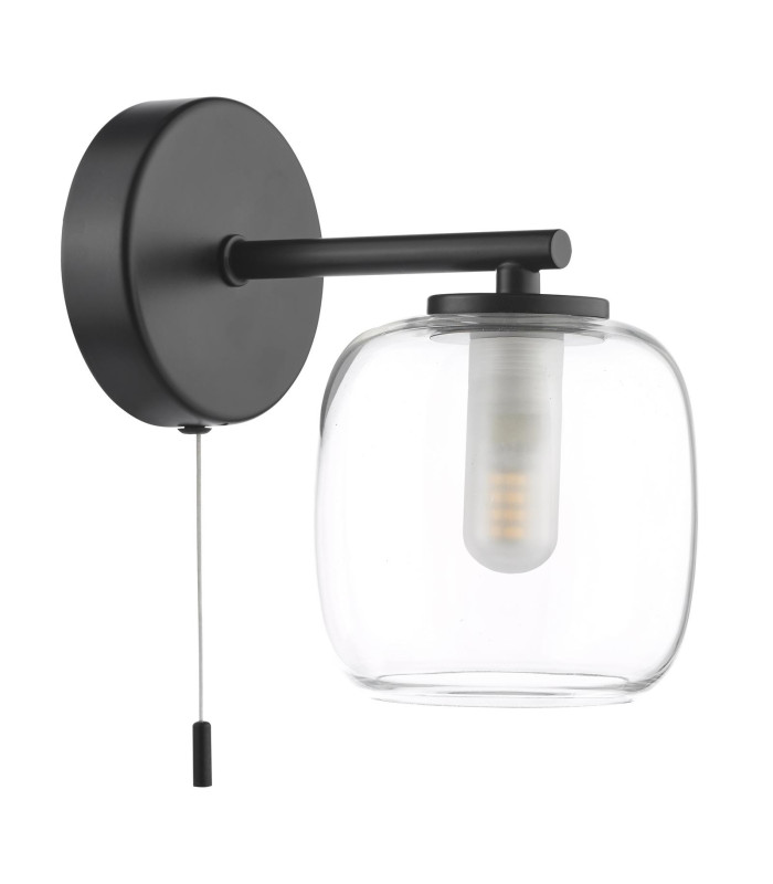 Edaline Bathroom Wall Light Matt Black and Glass IP44-5
