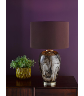 Egas Table Lamp Brown Marble Effect Glass and Antique Brass With Shade-2