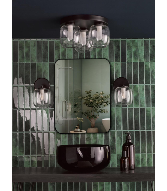 Edaline 3 Light Bathroom Flush Light Matt Black and Glass IP44-3