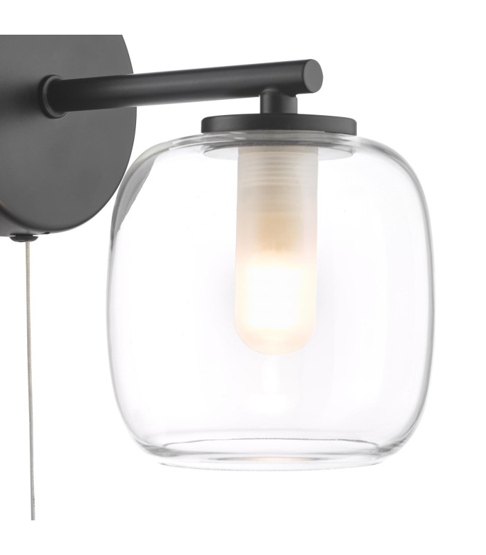 Edaline Bathroom Wall Light Matt Black and Glass IP44-7