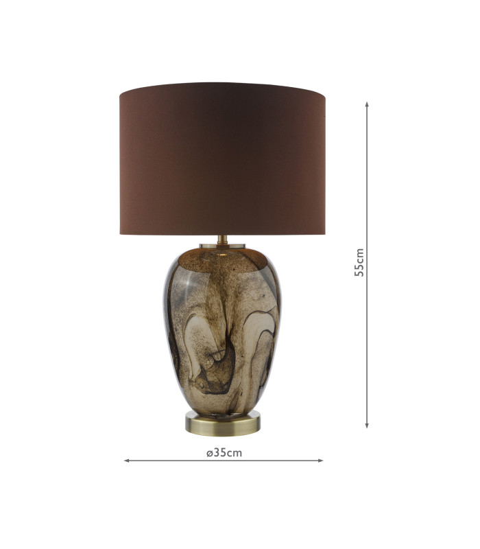 Egas Table Lamp Brown Marble Effect Glass and Antique Brass With Shade-4