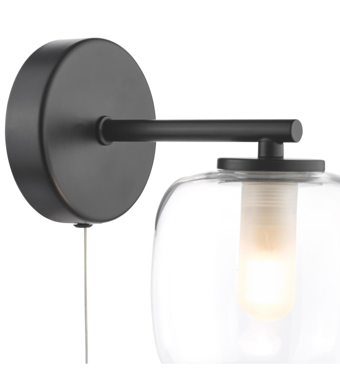 Edaline Bathroom Wall Light Matt Black and Glass IP44-8
