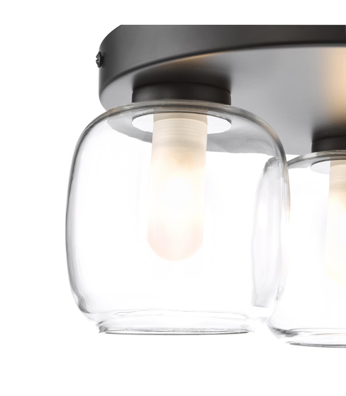 Edaline 3 Light Bathroom Flush Light Matt Black and Glass IP44-6