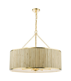 Fenella 8 Light Ceiling Pendant Gold Leaf and Seagrass Shade-1