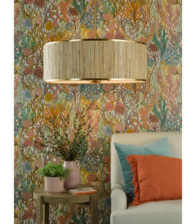 Fenella 8 Light Ceiling Pendant Gold Leaf and Seagrass Shade-2