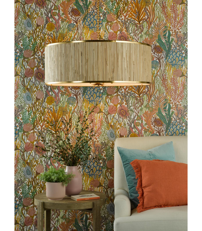 Fenella 8 Light Ceiling Pendant Gold Leaf and Seagrass Shade-2
