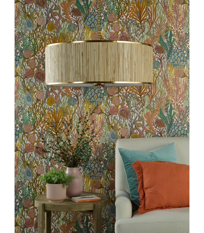 Fenella 8 Light Ceiling Pendant Gold Leaf and Seagrass Shade-3