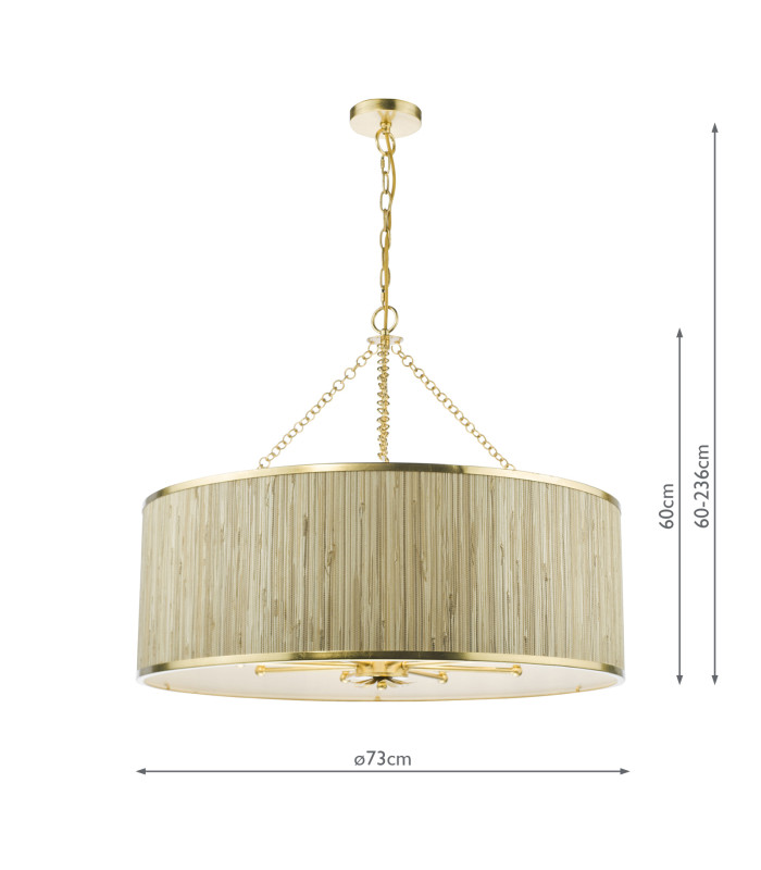 Fenella 8 Light Ceiling Pendant Gold Leaf and Seagrass Shade-4