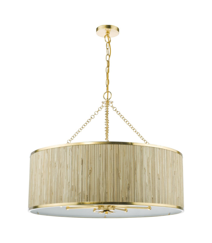 Fenella 8 Light Ceiling Pendant Gold Leaf and Seagrass Shade-5