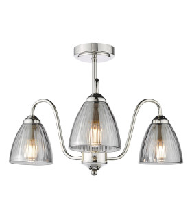 Glynis 3 Light Semi-Flush Polished Nickel and Smoked Ribbed Glass-1