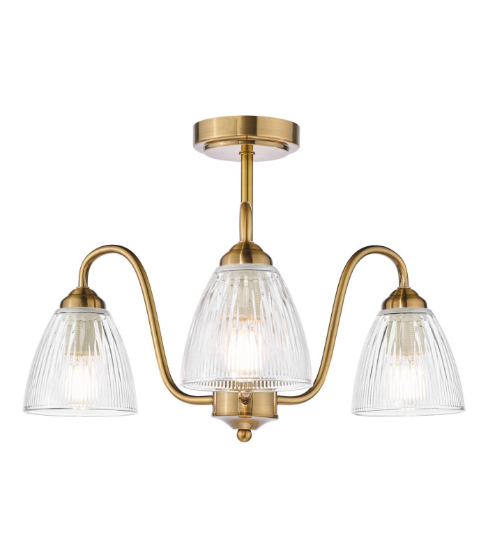 Glynis 3 Light Semi-Flush Antique Bronze and Ribbed Glass-1