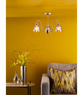 Glynis 3 Light Semi-Flush Polished Nickel and Smoked Ribbed Glass-2