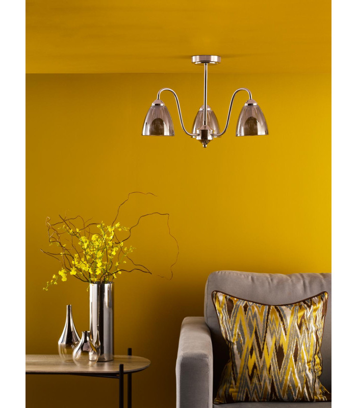 Glynis 3 Light Semi-Flush Polished Nickel and Smoked Ribbed Glass-3