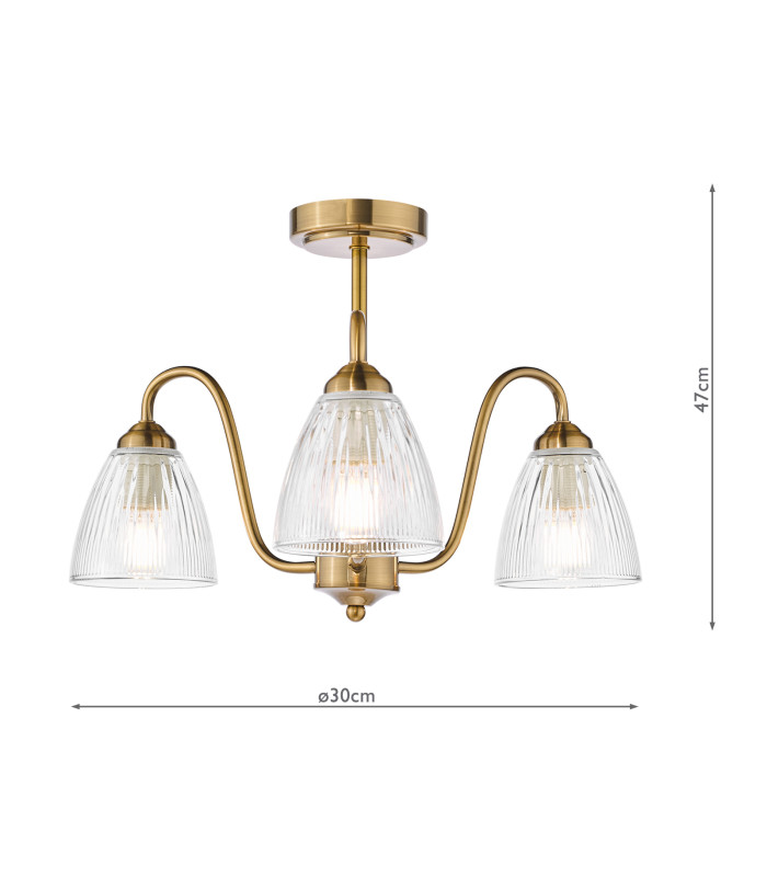 Glynis 3 Light Semi-Flush Antique Bronze and Ribbed Glass-4