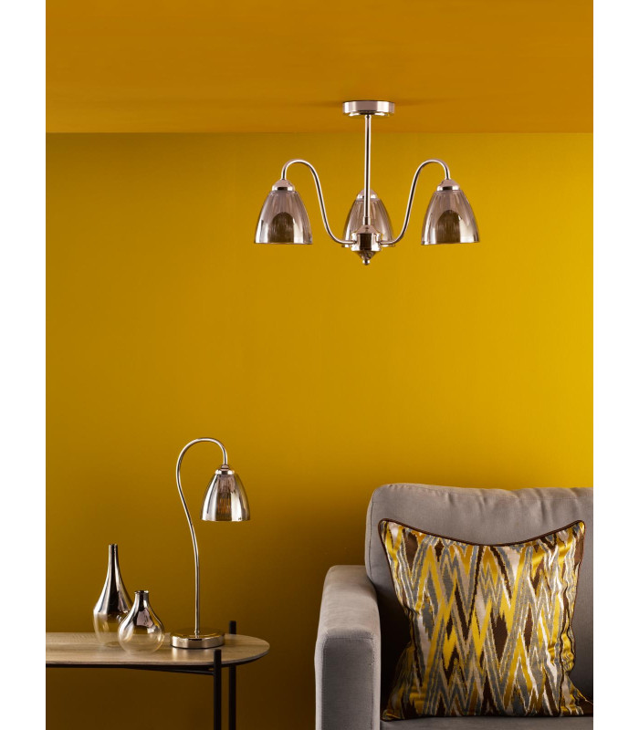 Glynis 3 Light Semi-Flush Polished Nickel and Smoked Ribbed Glass-5