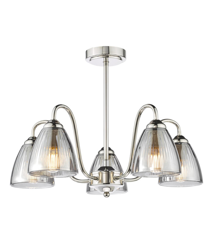 Glynis 5 Light Semi-Flush Polished Nickel and Smoked Ribbed Glass-1