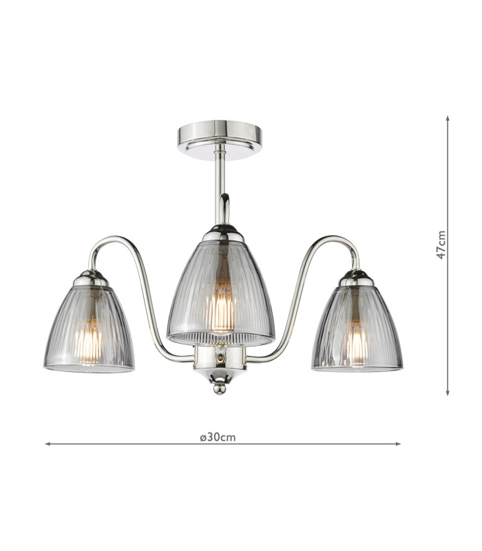 Glynis 3 Light Semi-Flush Polished Nickel and Smoked Ribbed Glass-6