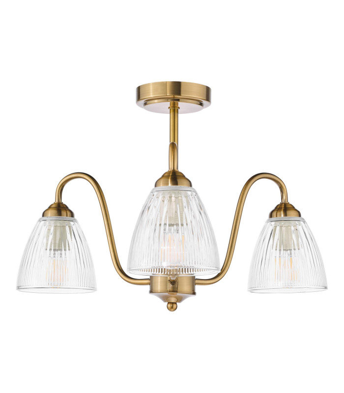 Glynis 3 Light Semi-Flush Antique Bronze and Ribbed Glass-5