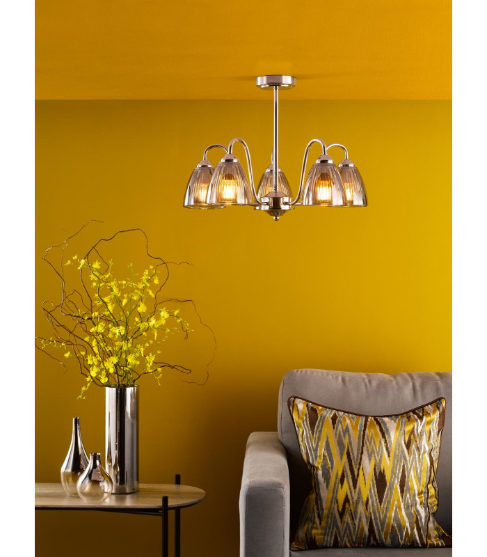 Glynis 5 Light Semi-Flush Polished Nickel and Smoked Ribbed Glass-2