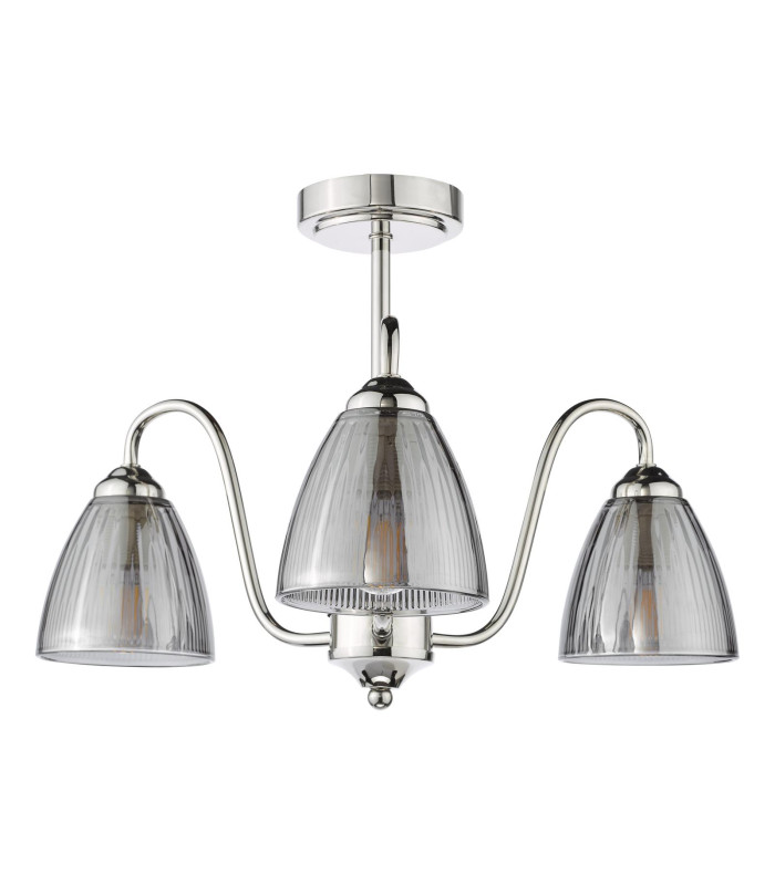 Glynis 3 Light Semi-Flush Polished Nickel and Smoked Ribbed Glass-7